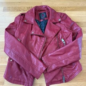 Faux red leather jacket size small women's